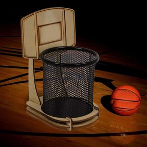 Bollar DIY Office Pen Holder Basketball Stand Pen Holder Basketball Fan Entertainment Träbasket Stand Present Pender 230608