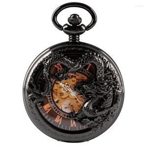 Relógios de bolso 5 pçs/lote Moda Steampunk Preto Relógio Mecânico Número Romano Mostrador Pingente Corrente Presente Masculino Feminino