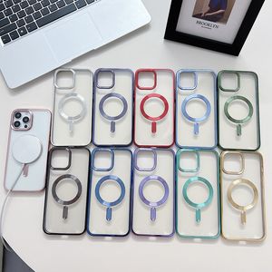 Magnetic Wireless Charging Cases For Iphone 15 14 Pro Max Plus 13 12 11 Bling Plating Soft TPU Luxury Chromed Metallic Electroplated CD Clear Phone Back Cover Skin