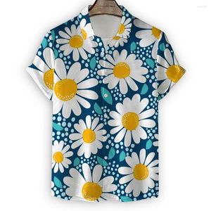 Camicie casual da uomo 2023 Camicia da uomo estiva Piccola pianta fiore margherita Stampa 3D Abbigliamento da viaggio maschile manica corta