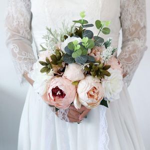 زهور الزفاف erfectlifeoh الساتان الاصطناعي الورود باقات الزفاف باقة ريفي