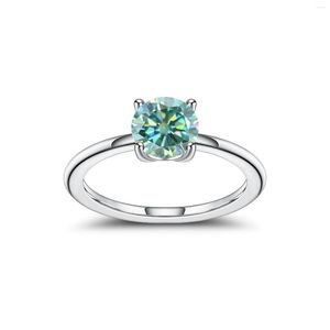 Cluster Rings Gem's Ballet 0.5CT Green Moissanite Round Cut EF VVS1 925 Silver Ring Diamond Test Passed Fashion Claw Seting Women