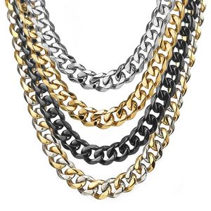 Kedjor 13/15/17/19mm Trendy Metal Rostfri Silver Color/Gold Color/Black Cuban Curb Chain Halsband eller armband Män Kvinnor smycken 7-36 