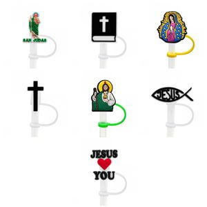 Custom Religion soft silicone straw toppers accessories cover charms Reusable Splash Proof drinking dust plug decorative 8mm straw party supplies