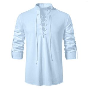 Men's T Shirts Mens Extra Long Tee Collar Pure Sleeved Shirt Youth Fashion Vintage Stand Men Small