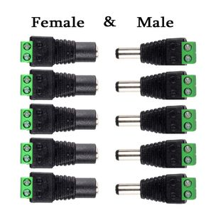 5.5mm x 2.1mm Female Male DC Connectors Power Plug Adapter for 5050 3528 5630 2835 Single Color LED Strip and CCTV Cameras