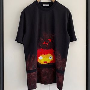 T-shirt z calcifer w bawełnianej wycie ruchomy płomień Zamek Zamek Kapsułka Summer Gorneded Fit Mens Mash