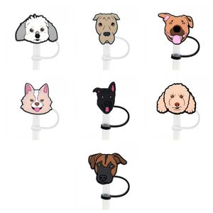 lovely dog straw cover topper silicone accessories cover charms reusable splash proof drinking dust plug decorative DIY your own 8mm straw