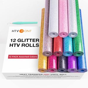 Papéis de parede HTVRONT 12 Pack 10inX5ft 25cmX150cm Glitter Heat Transfer Vinyl Roll for Cricut T shirt Printing DIY Iron on HTV Film Christmas 230609