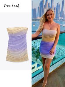 Basic Casual Dresses Women Draped Tulle Mini Dress Sexy Strapless Straight Off Shoulder Female Fashion Summer Zipper Camis Mujer 230609