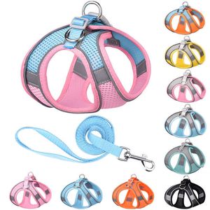 Dog Collars Leashes Reflective Dogs Harness Pet Strap With Leash Adjustable Nylon Vest Breathable For Chihuahua Small Large Z0609