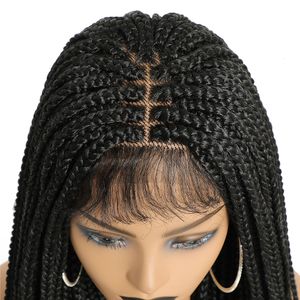 Perucas de renda Ombre Cor 30 polegadas trançada peruca dianteira sintética para mulheres negras tranças de cornrow com caixa de cabelo de bebê trança 230608
