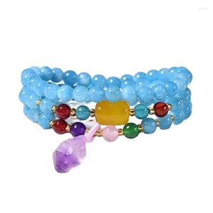 Strand Wholesale JoursNeige Light Blue Natural Stone Bracelet 6mm Round Beads With Purple Crystal Shape Pendant Bracelets Fresh Jewelry