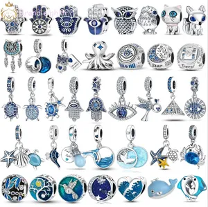 Pandora Charms için Gümüş Boncuklar Plata de Ley 925 Oecan Turtle Dolphin Soidants Demon Gözleri