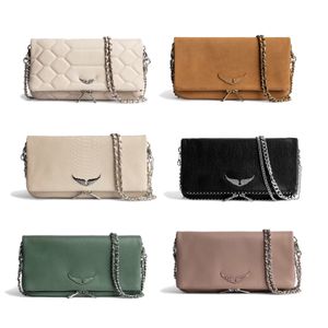 Mens Zadig Voltaire Luxurys Pochette Rock Clutch Saco balançando suas asas Bolsa de couro clássico feminino