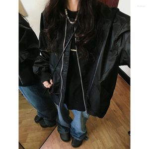 Kurtki damskie DeepTown Gothic Black Bomber Koreańska strehwear Vintage Windbreaker Jacket Kobieta Zagrzewana punkowa harajuku trend odzieży wierzchniej