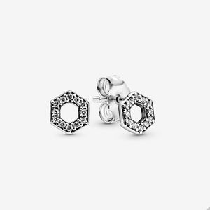 Funkelnde sechseckige Ohrstecker für Pandora, authentischer Sterlingsilber-Hochzeitsschmuck, Designer-Ohrringe für Frauen, Kristall-Diamant-Ohrring mit Originalverpackung