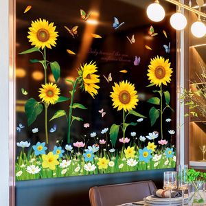 Wall Stickers DIY Sunflower Decals Bathroom Balcony Glass Door Decoration Skirting Line Painting Bedroom Base Sticker