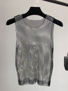 Kvinntankar Camis Crystal Beading Shiny Tanks Party Club Sexig ihålig diamanter Stamping Camis Winky Sleeveless Vest 230608