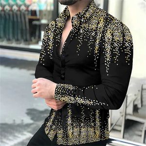 Camisa masculina de peito único casual camisa de bola de festa ponto dourado impressão 3D mangas compridas medicamentos moda masculina novo 2023