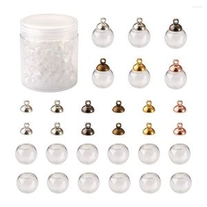 Charms 120 Stück/Box Messing-Perlenkappen-Anhängerbügel mit runden mechanisierten geblasenen Glaskugelperlen für die Herstellung von Halsketten und Ohrringen, gemischte Farben