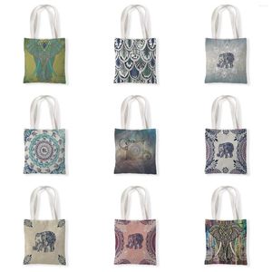 Сумки для хранения Мандала холст сумки для ретро -арт -слон путешествия Женщины Leisure Eco Shopping Высококачественная складная сумочка