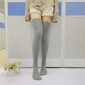 Women Socks 2023 mode Kvinnor Strumpor tjocka Kinted Autumn Winter Casual Warm Solid Over Keen Leg 6 Colors