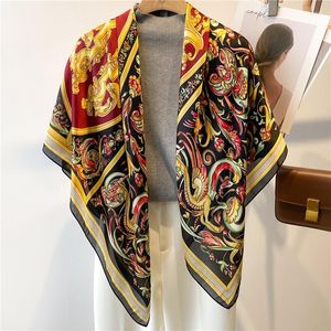 Sciarpe 110cm Big Print Design 2023 Stole da spiaggia Foulard Scialle di marca Primavera Raso di seta Avvolgere Sciarpa quadrata Donna Grande Hijab Bandana