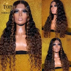 Lace Wigs Topnormantic Highlight Colored Front For Women Remy Human Hair Ombre Brown Color Nature Wave Wig Pre Plucked