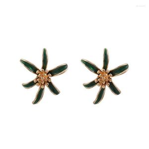 Stud Earrings Retro Simple Green Flower For Women Elegant Lady Party Korean Style Jewelry Gift