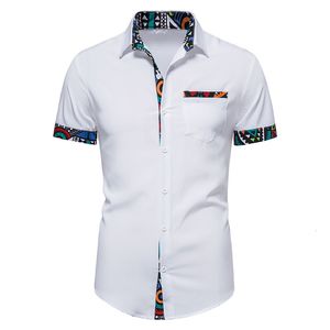 メンズカジュアルシャツメンズホワイト半袖ボタンアップシャツアフリカンダシキシャツメンハラジュクストリートウェアシャツ男性カミサマスキュリナXXL 230608