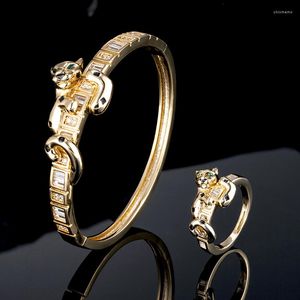 Necklace Earrings Set Leopard Head Bangle Ring Jewelry For Women Ms Bridal Bijoux Cubic Zircon Golden Bracelet Ladies Noble Fashion Gift
