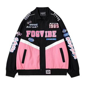 Kvinnors jackor blå rosa mode söta kvinnor bombplan jackor y2k överdimensionerad kappa tjocka blixtlås män varsity jackor lösa retro outwear kläder 230608