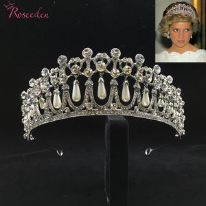 Düğün Saç Takıları Klasik Prenses Diana Crown Crystal Pearl Gelin Tiara Taçlar Aksesuarları Re3049 230609