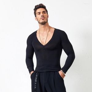 Scene Wear NY22 20609 V Neck Men Latin Dance Shirt Male T-shirt Ballroom Dancing Cloths Tops Professional Competition Dancewear