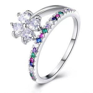 Wedding Rings Korean Fashion Colored Rhinestones Zircon Ring For Women Accessories Girl Gift Cute Flower Engagement BandWedding