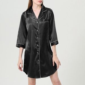 Roupa de Dormir Feminina Pijama de Seda Gelo Camisola Camisola Camisa de Manga Curta Decote em V Suave Sexy Moda Casual Lenceria