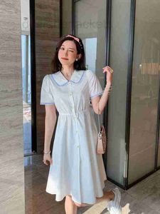 Basic & Casual Dresses Designer High end Fashion Age Reducing Doll Neck Contrast Cotton Elastic Waist Dress 0DF6