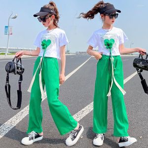 Clothing Sets 2023 Girls Clothes Tracksuit Summer Kids Letters Waspish T Shirt Loose Wide Leg Pant 6 7 8 9 10 12 Years Children Leisure