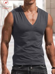 Men's Tank Tops Fashion Men Summer Solid Color Tanks Patchwork Design V-Neck Sleeveless Casual Loose Pullovers Top