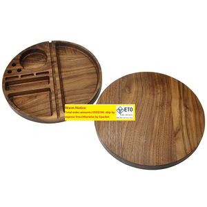 2021 new Round Shape Natural Wooden Rolling Tray Household Smoking Accessories With Groove Diameter 218 MM Tobacco Roll Trays FAST SHIP