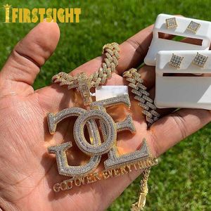 Pendant Necklaces Iced Out Bling God Over Every Thing Silver Color AAA Zircon Letter GOE Charm Mens Hip Hop Jewelry 230608