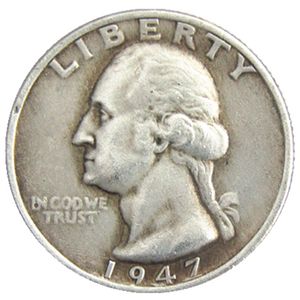 Moeda banhada a prata dos EUA 1947 P/D/S Washington Quarter Dollars