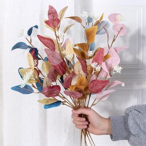 Decorative Flowers 49CM Artificial Eucalyptus Leaves Branch Fake Plant Decoration For Wedding Home Flower Arrangement Pink Decor