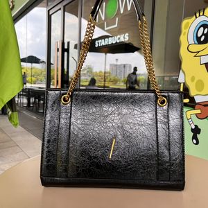 Bolsa Tote de Grande Capacidade Bolsas de Ombro Corrente Bolsa de Couro Genuíno Bolsa de Designer Bolsa de Cera de Óleo Pele Moda Metal Letra Ferragens Couro Bolsa Feminina Bolsa de Alta Qualidade