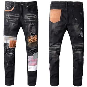 Designer masculino jeans magros verão moda estiramento sweatpants luxo calças magras casuais estrelas padrão oversized rasgado calças moda streetwear inverno 01 829