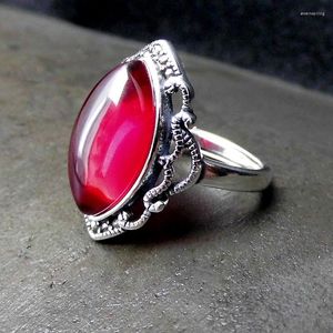 Cluster Rings 925 Sterling Silver Jewelry Thai Vermillion Corundum Yellow Stone Ring Opening Atmosphere