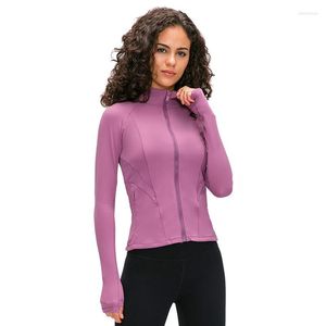 Giacche da donna NWT 2023 Giacca sportiva slim fit in tessuto effetto nudo Donna Cappotto fitness da palestra a costine con cerniera completa con due fori per i pollici