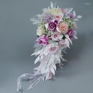 Düğün Çiçekleri Romantik Şelale Arifik El Yapımı Gelin Aksesuarlar Gelinler Buket Beyaz Gelin