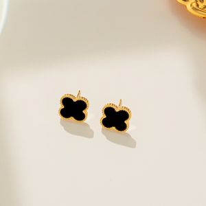 Vintage Van Cleef 4-Four Leaf Clover Stud Earrings - Mother-of-Pearl Silver Fashion, 18K Gold Plated Agate for Women's Wedding